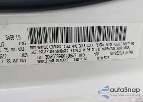 2013 Dodge Journey Sxt from USA, damaged, VIN 3C4PDCBG4DT716570